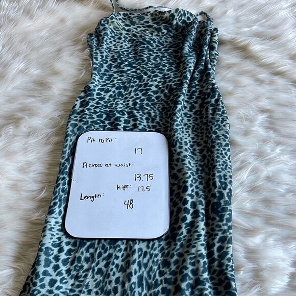 Nasty Gal Velvet Animal Print Cowl Neck Midi Slip Dress in Teal - Picture 6 of 10